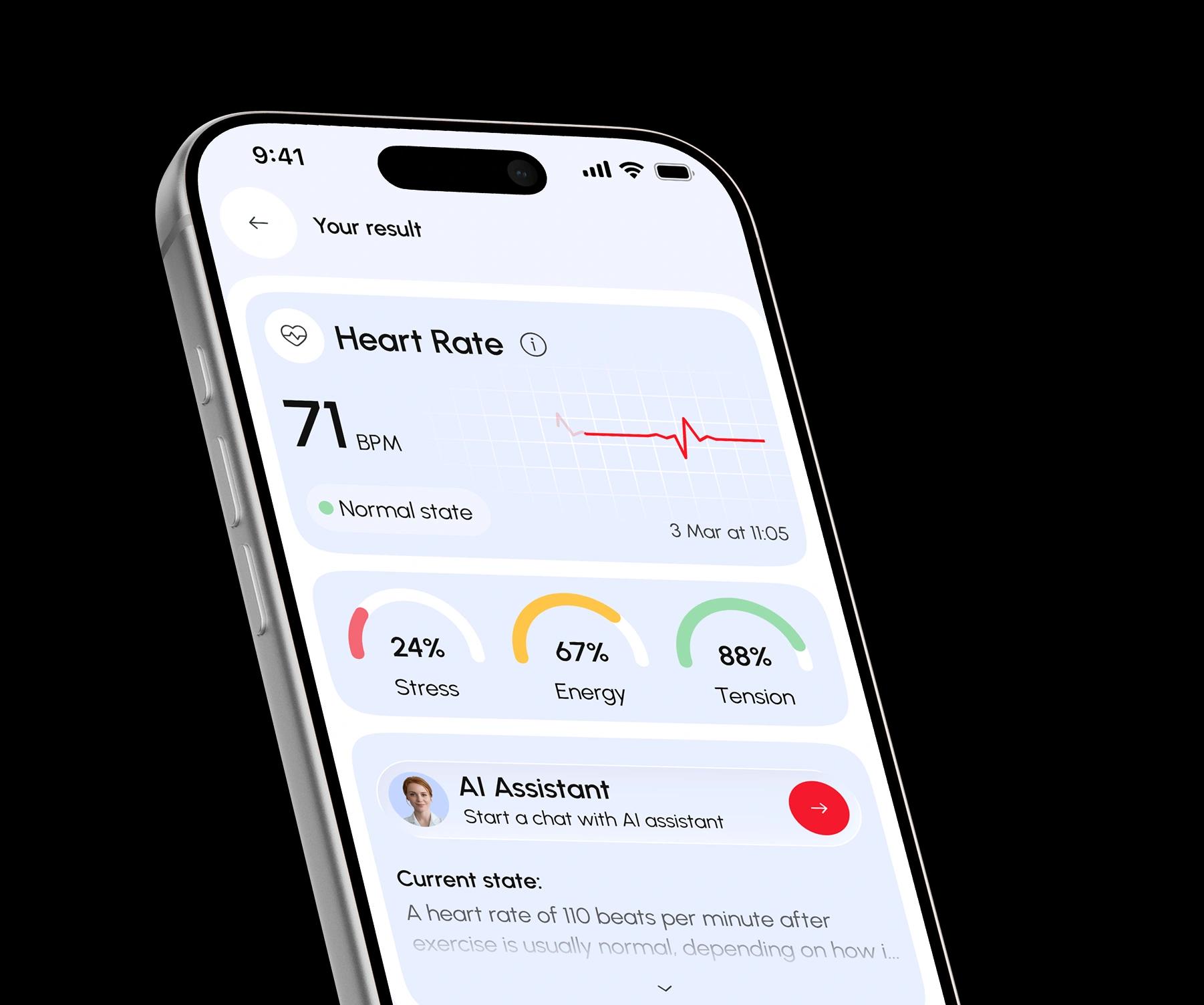 Healthcare app results screen