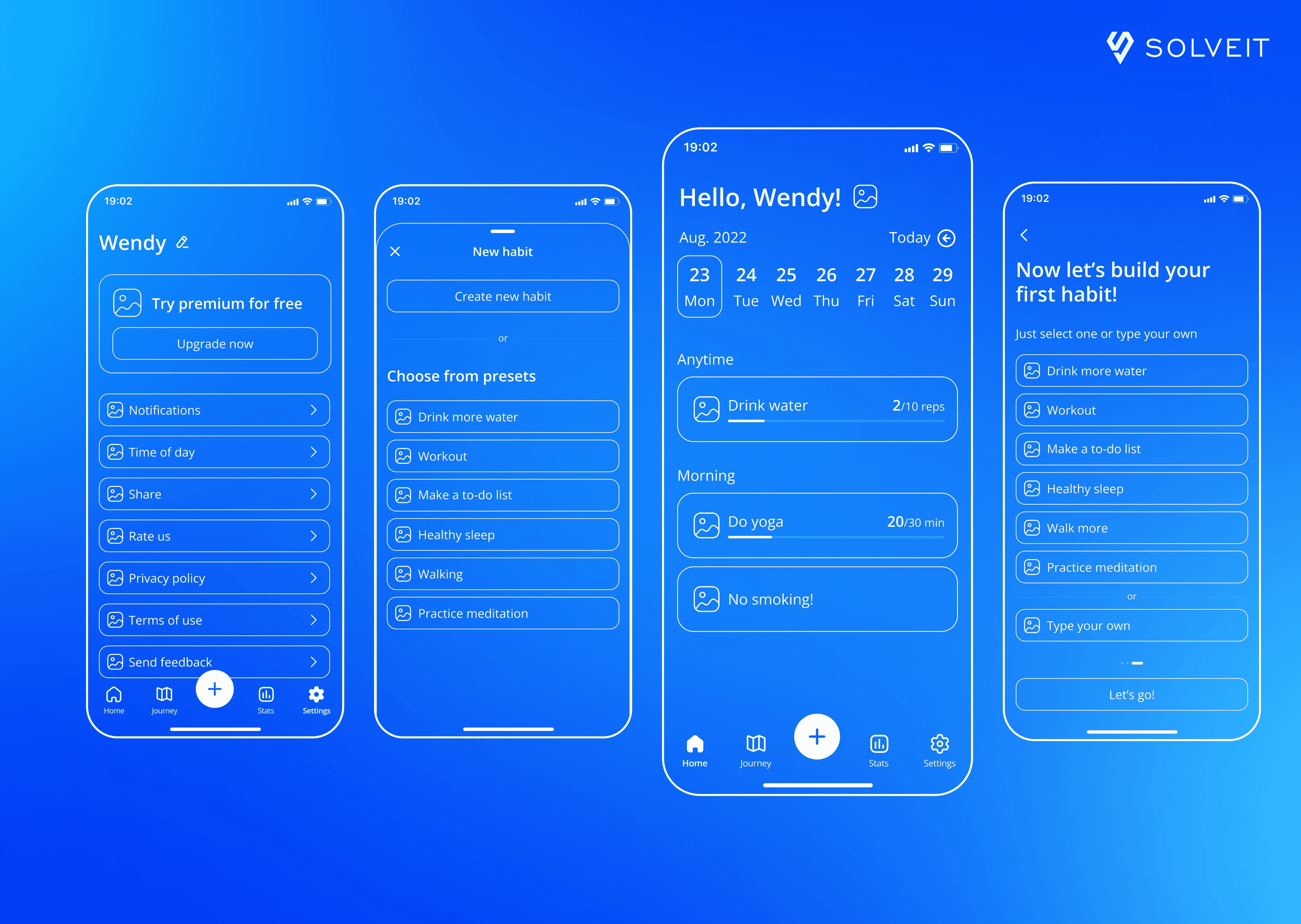 Productivity Habit Tracker App Wireframe Example, SolveIt 