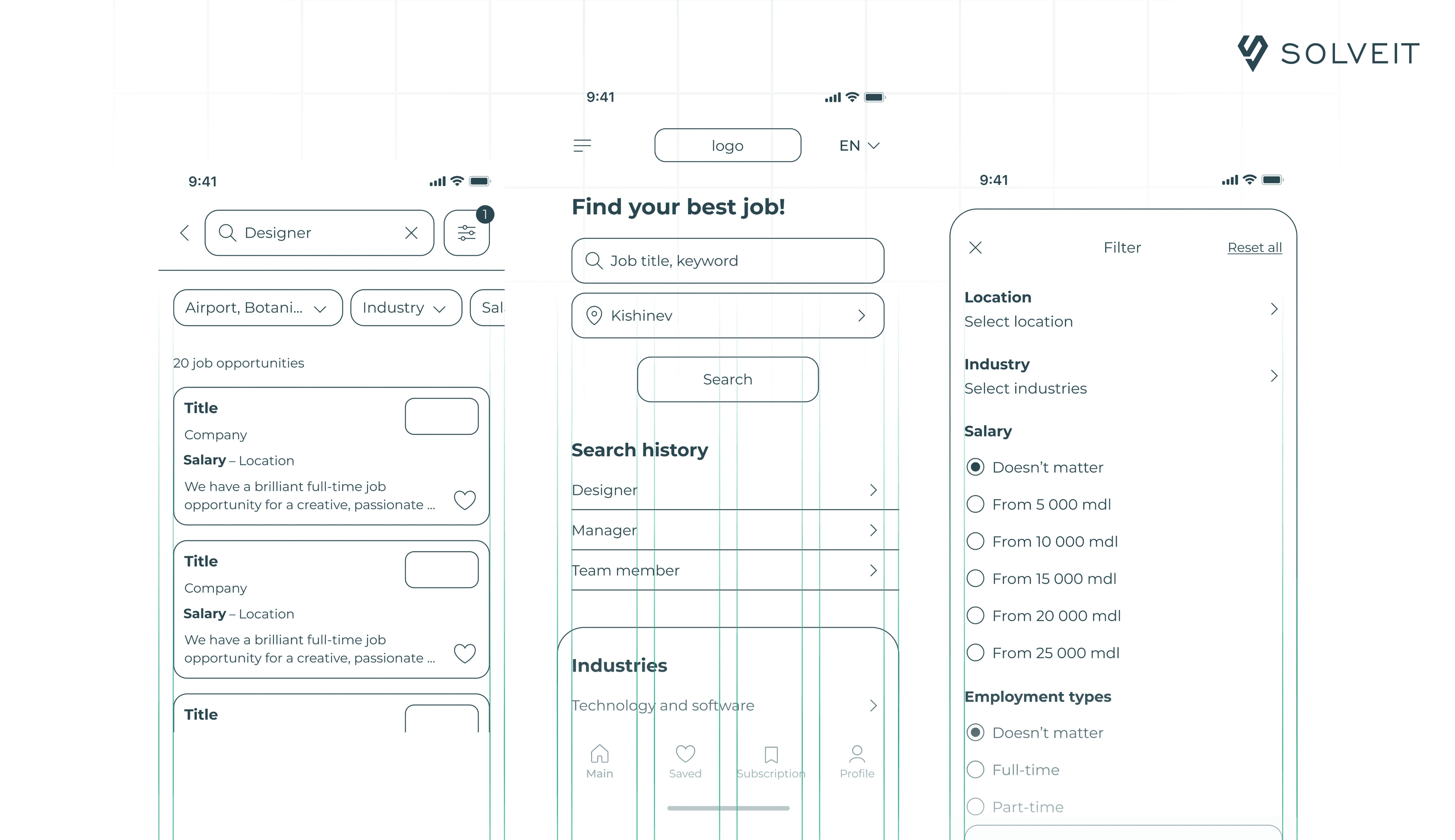 Job Search App Wireframe Example, SolveIt