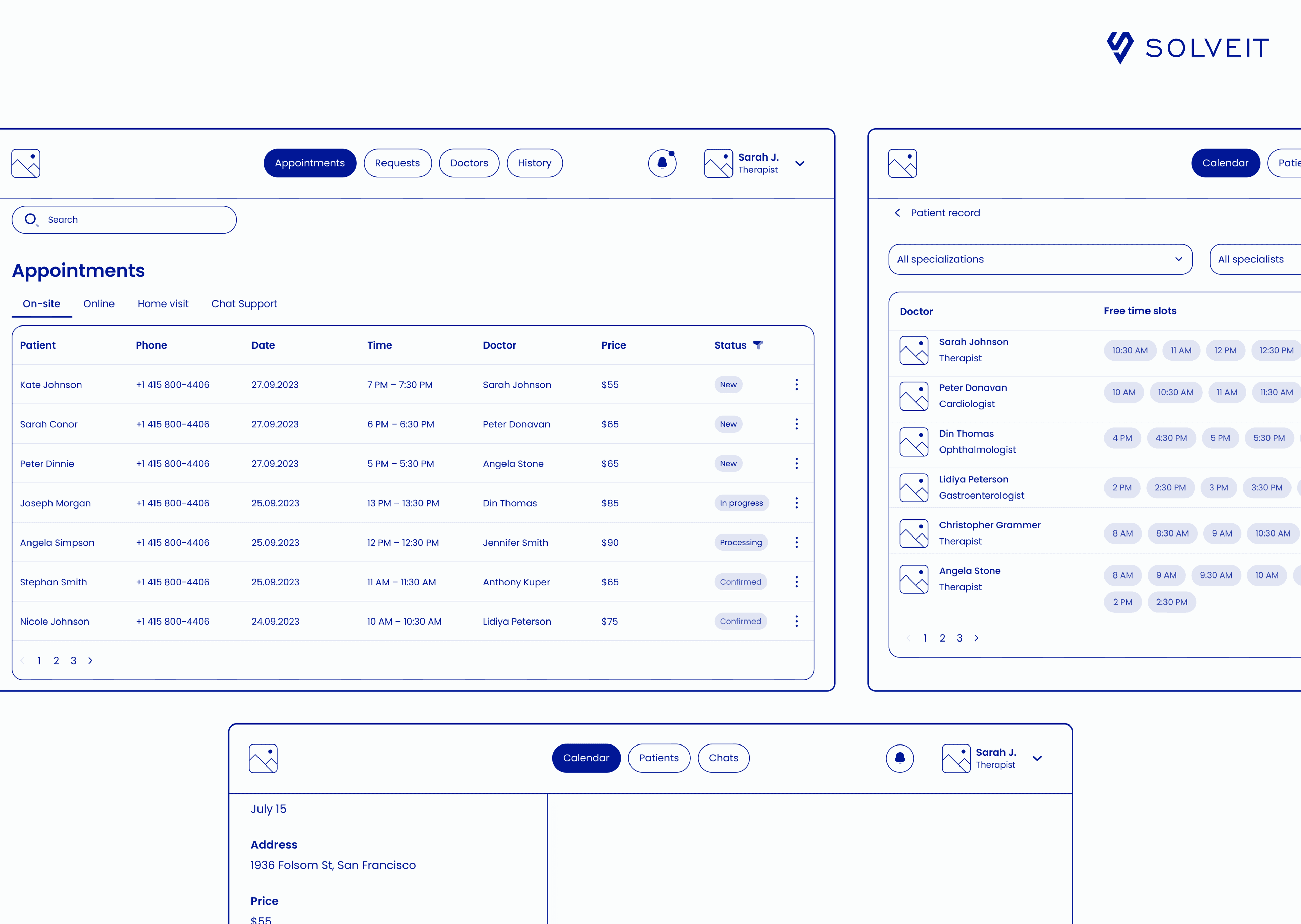 Medical Workflow Web app Wireframe Example, SolveIt