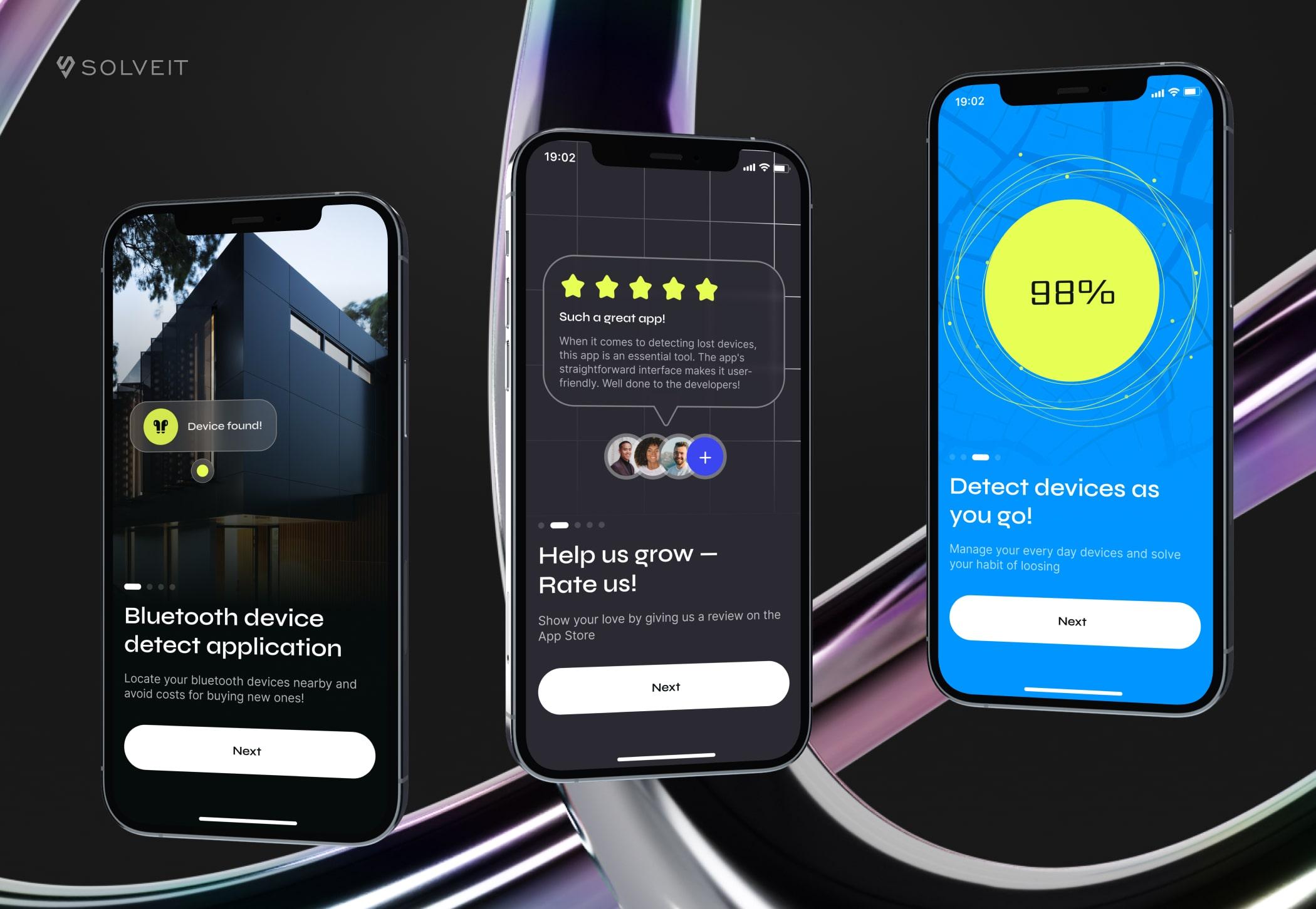 Bluetooth Finder App Onboarding, SolveIt Case Study